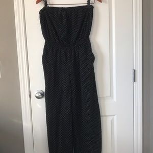 Black with white dots strapless jumpsuit